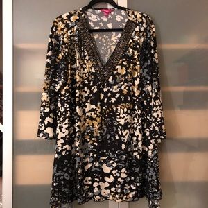 Tunic Top with Heavy, Beaded Deep V-Neck